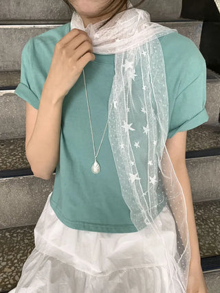 Momo See-through Pattern Dot Lace Long Scarf