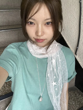 Momo See-through Pattern Dot Lace Long Scarf