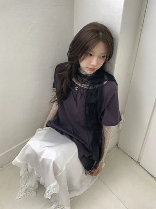 Momo See-through Pattern Dot Lace Long Scarf