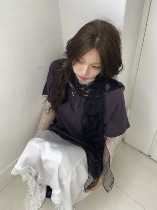 Momo See-through Pattern Dot Lace Long Scarf