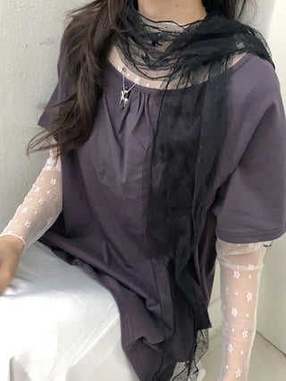 Momo See-through Pattern Dot Lace Long Scarf