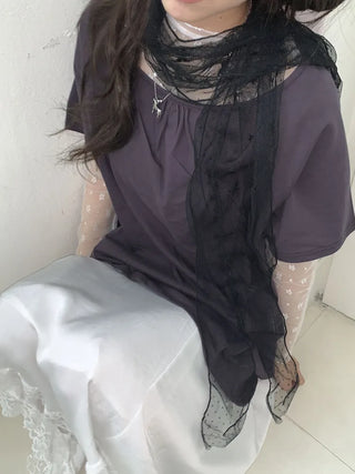 Momo See-through Pattern Dot Lace Long Scarf
