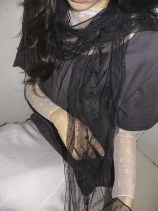 Momo See-through Pattern Dot Lace Long Scarf