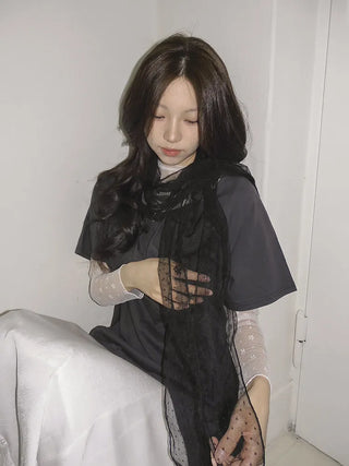 Momo See-through Pattern Dot Lace Long Scarf