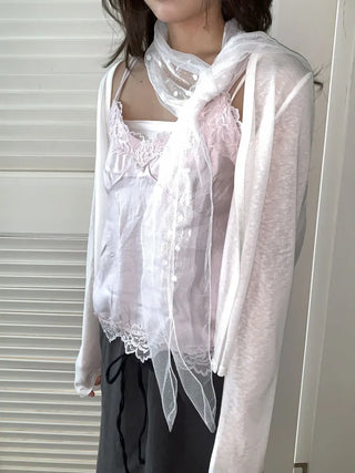 Momo See-through Pattern Dot Lace Long Scarf