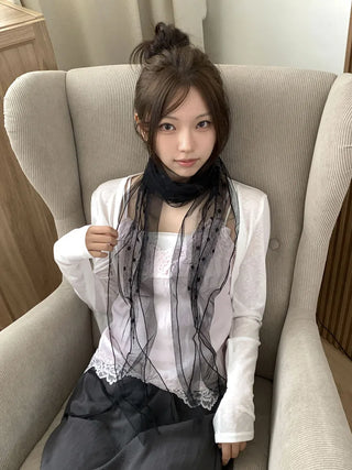Momo See-through Pattern Dot Lace Long Scarf