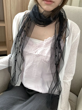 Momo See-through Pattern Dot Lace Long Scarf