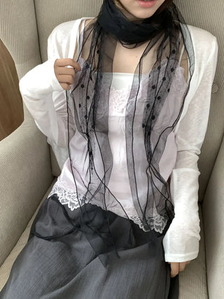 Momo See-through Pattern Dot Lace Long Scarf