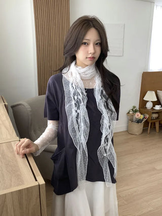 Momo See-through Pattern Dot Lace Long Scarf
