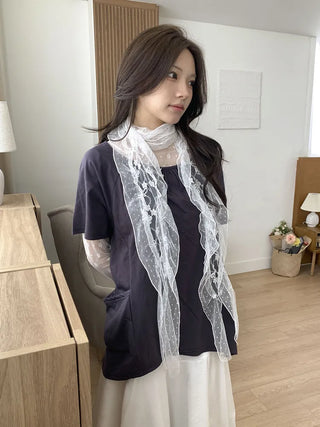 Momo See-through Pattern Dot Lace Long Scarf