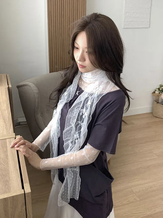 Momo See-through Pattern Dot Lace Long Scarf