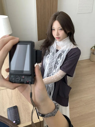 Momo See-through Pattern Dot Lace Long Scarf