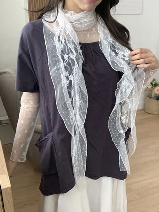 Momo See-through Pattern Dot Lace Long Scarf