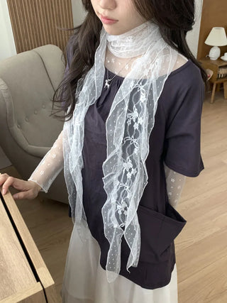 Momo See-through Pattern Dot Lace Long Scarf