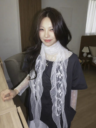 Momo See-through Pattern Dot Lace Long Scarf