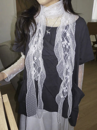 Momo See-through Pattern Dot Lace Long Scarf