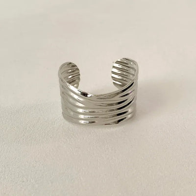 Ripple Cuff Wave Metal Silver Bangle Bracelet