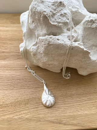 Snail Silver Shell Pendant Long Drop Necklace