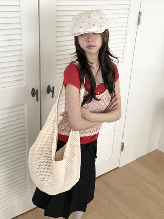 Net Loose Summer Color Knit Oversized Shoulder Bag