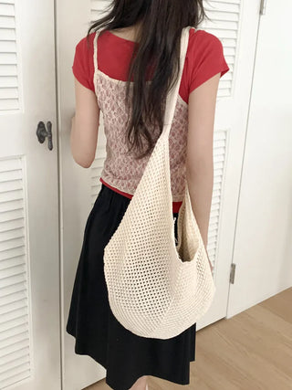 Net Loose Summer Color Knit Oversized Shoulder Bag