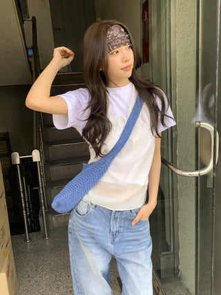 Net Loose Summer Color Knit Oversized Shoulder Bag