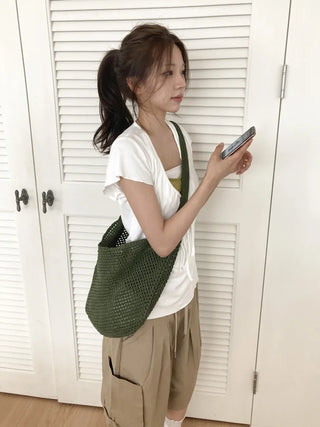Net Loose Summer Color Knit Oversized Shoulder Bag