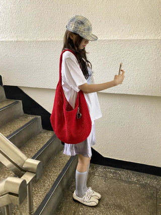 Net Loose Summer Color Knit Oversized Shoulder Bag