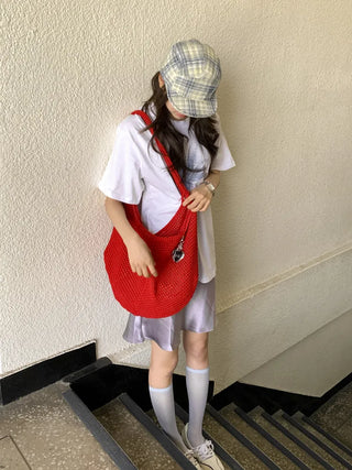 Net Loose Summer Color Knit Oversized Shoulder Bag