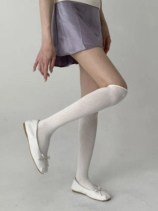 Neo Ribbed Rolling Pleated Warmer Long Knee Socks
