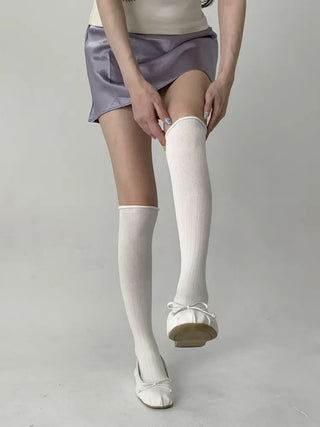 Neo Ribbed Rolling Pleated Warmer Long Knee Socks