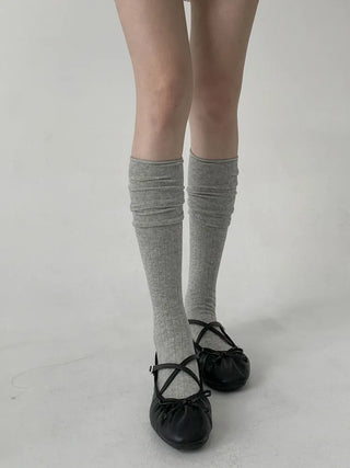 Neo Ribbed Rolling Pleated Warmer Long Knee Socks