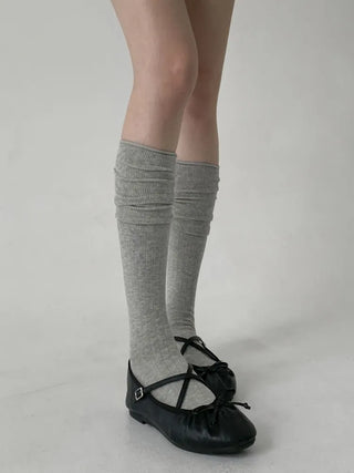 Neo Ribbed Rolling Pleated Warmer Long Knee Socks