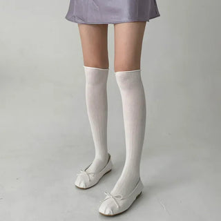 Neo Ribbed Rolling Pleated Warmer Long Knee Socks