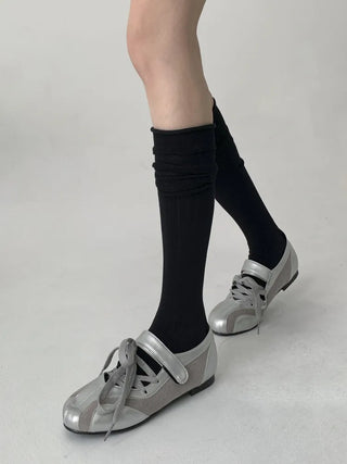 Neo Ribbed Rolling Pleated Warmer Long Knee Socks