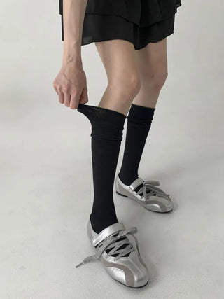 Neo Ribbed Rolling Pleated Warmer Long Knee Socks