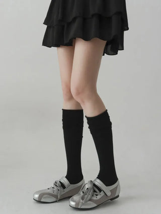 Neo Ribbed Rolling Pleated Warmer Long Knee Socks