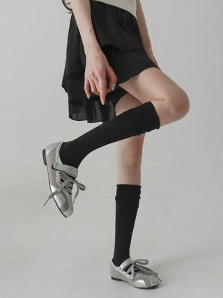 Neo Ribbed Rolling Pleated Warmer Long Knee Socks