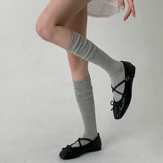 Neo Ribbed Rolling Pleated Warmer Long Knee Socks
