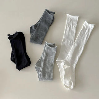 Neo Ribbed Rolling Pleated Warmer Long Knee Socks