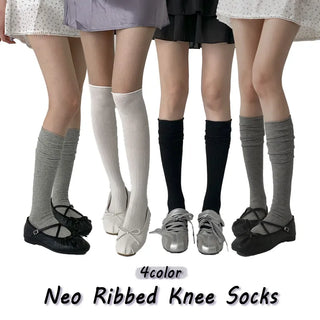 Neo Ribbed Rolling Pleated Warmer Long Knee Socks