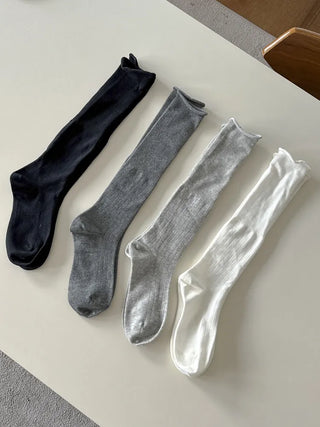 Neo Ribbed Rolling Pleated Warmer Long Knee Socks