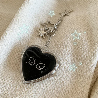 Black Angel Heart Mirror Star Bag Charm Mirror Keychain Keyring