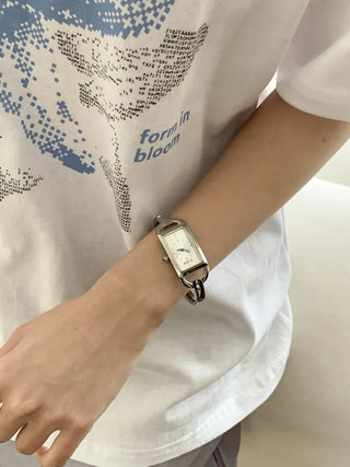 Objet Square Metal Bangle Bracelet Wristwatch