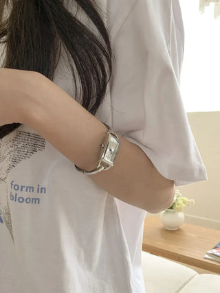 Objet Square Metal Bangle Bracelet Wristwatch