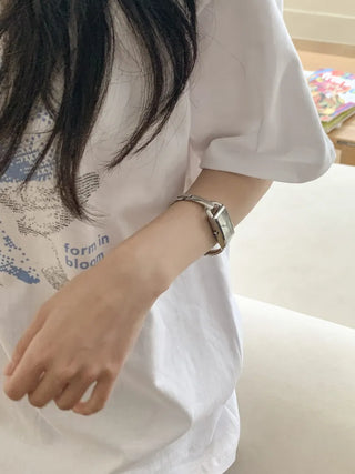Objet Square Metal Bangle Bracelet Wristwatch
