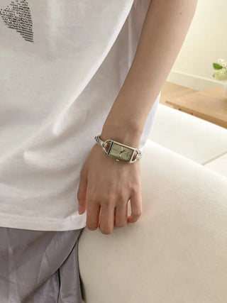 Objet Square Metal Bangle Bracelet Wristwatch
