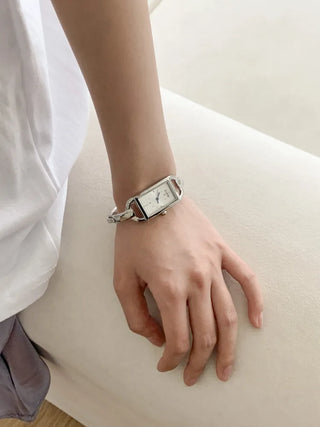 Objet Square Metal Bangle Bracelet Wristwatch