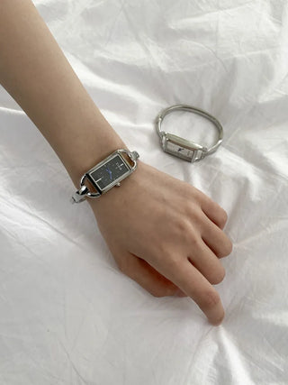 Objet Square Metal Bangle Bracelet Wristwatch