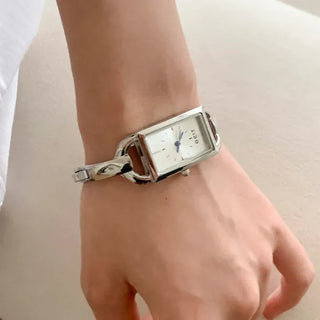 Objet Square Metal Bangle Bracelet Wristwatch