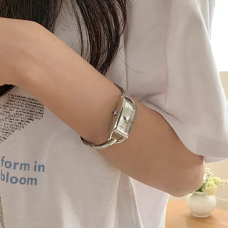 Objet Square Metal Bangle Bracelet Wristwatch